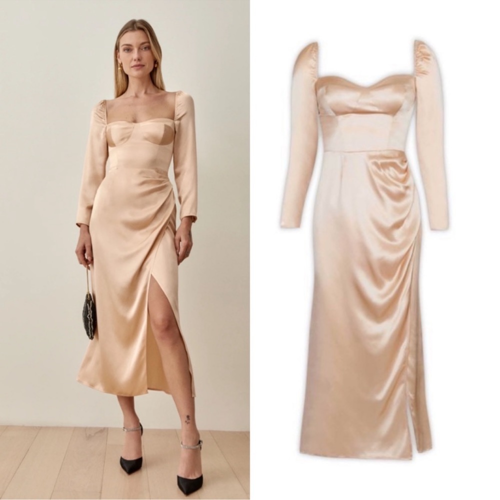 Reformation Gloriana Silk Dress Champagne NWT